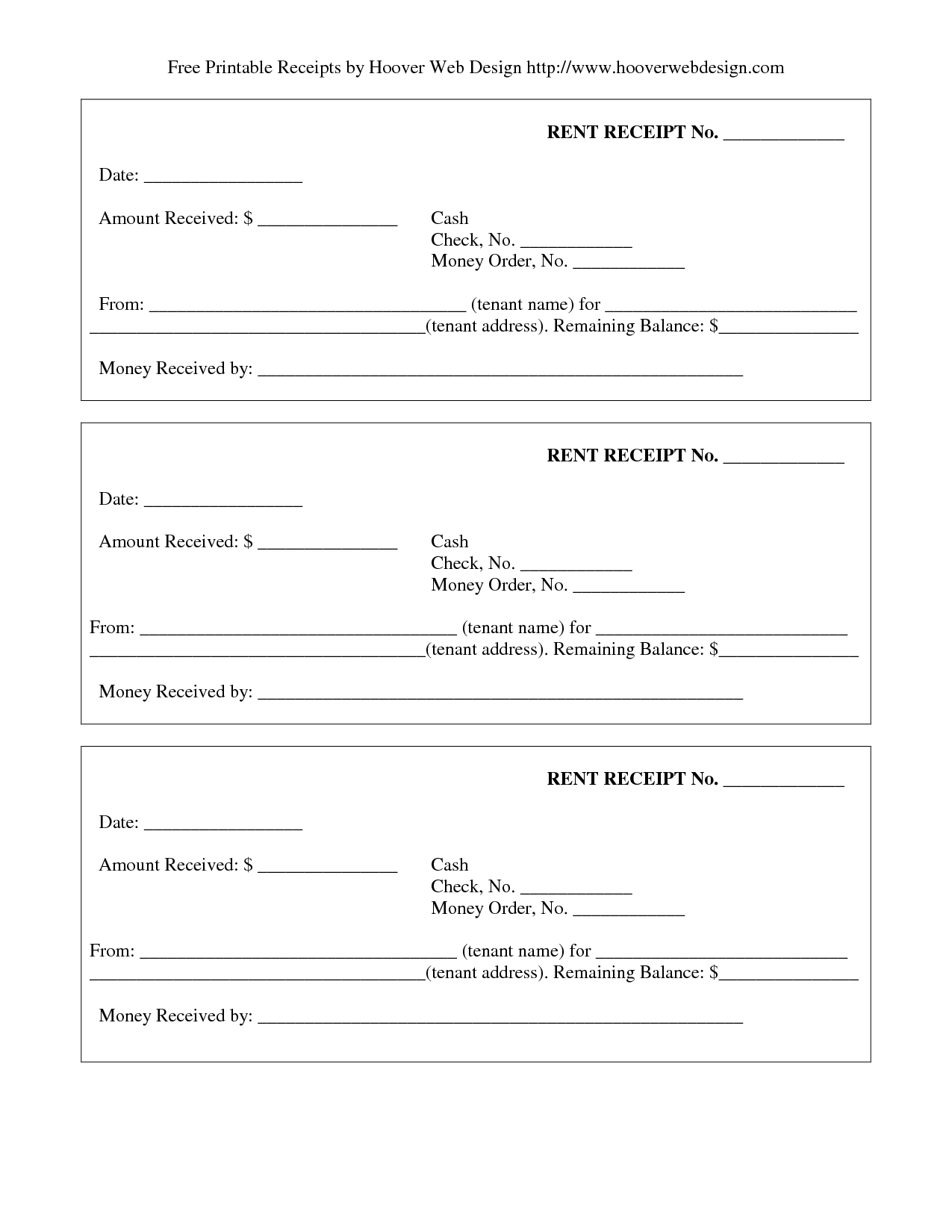 Blank Rent Receipt Templates