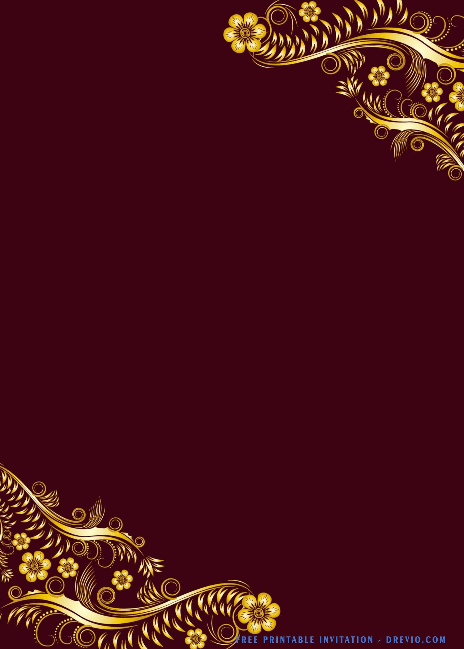  FREE Printable Red And Gold Elegant Floral Invitation Templates
