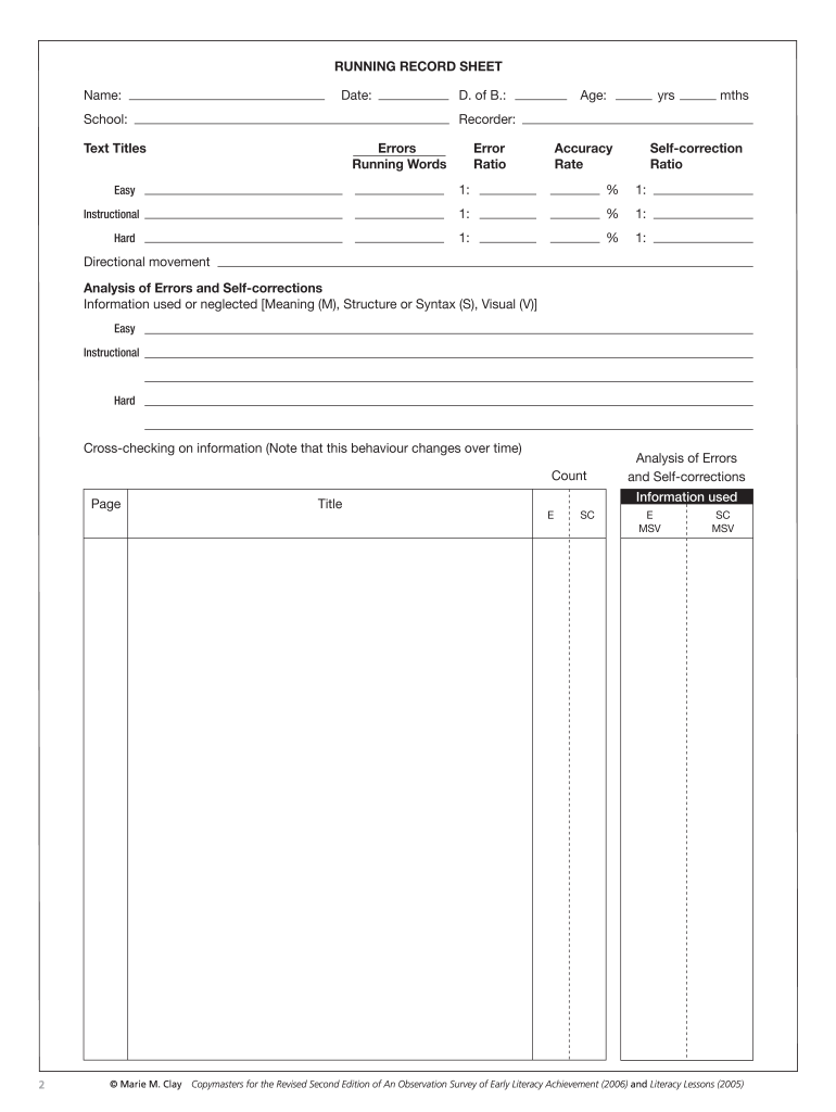 Free Printable Running Record Sheet Printable Form Templates And Letter