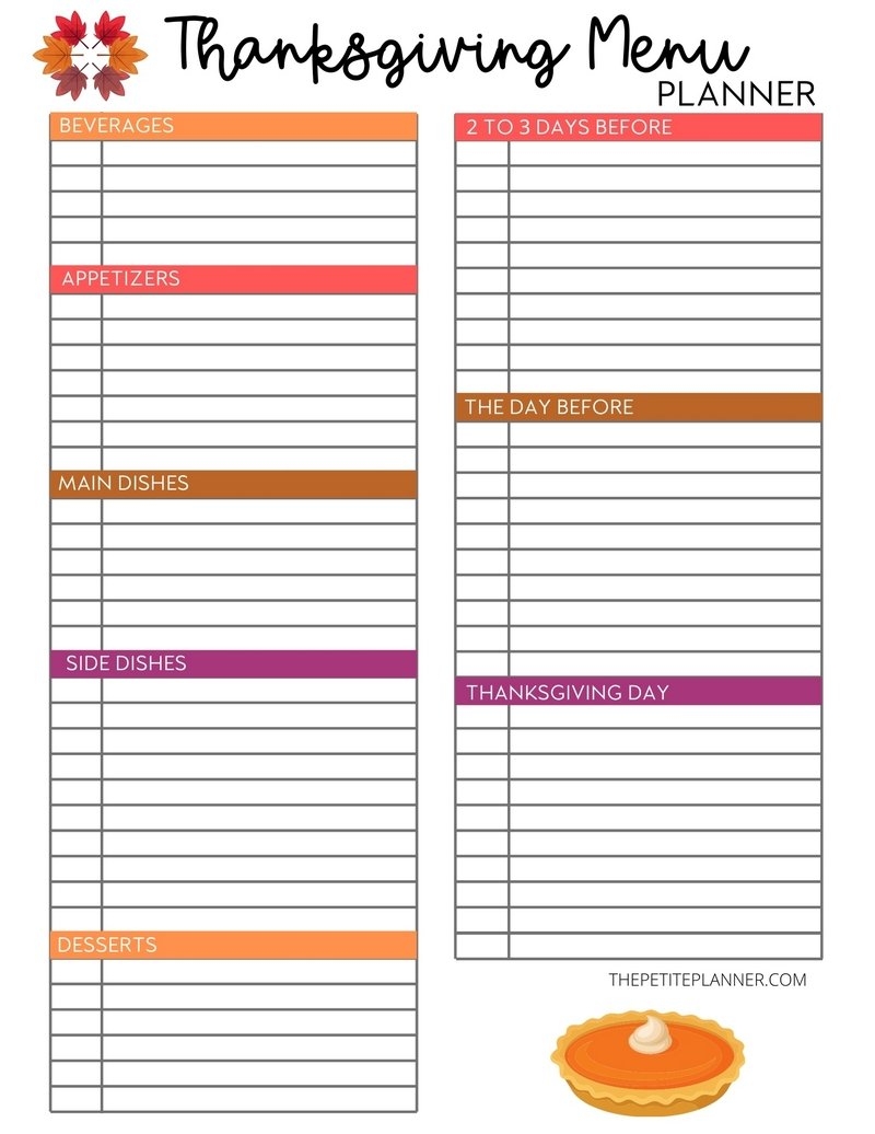 Blank Printable Thanksgiving Menu Templates