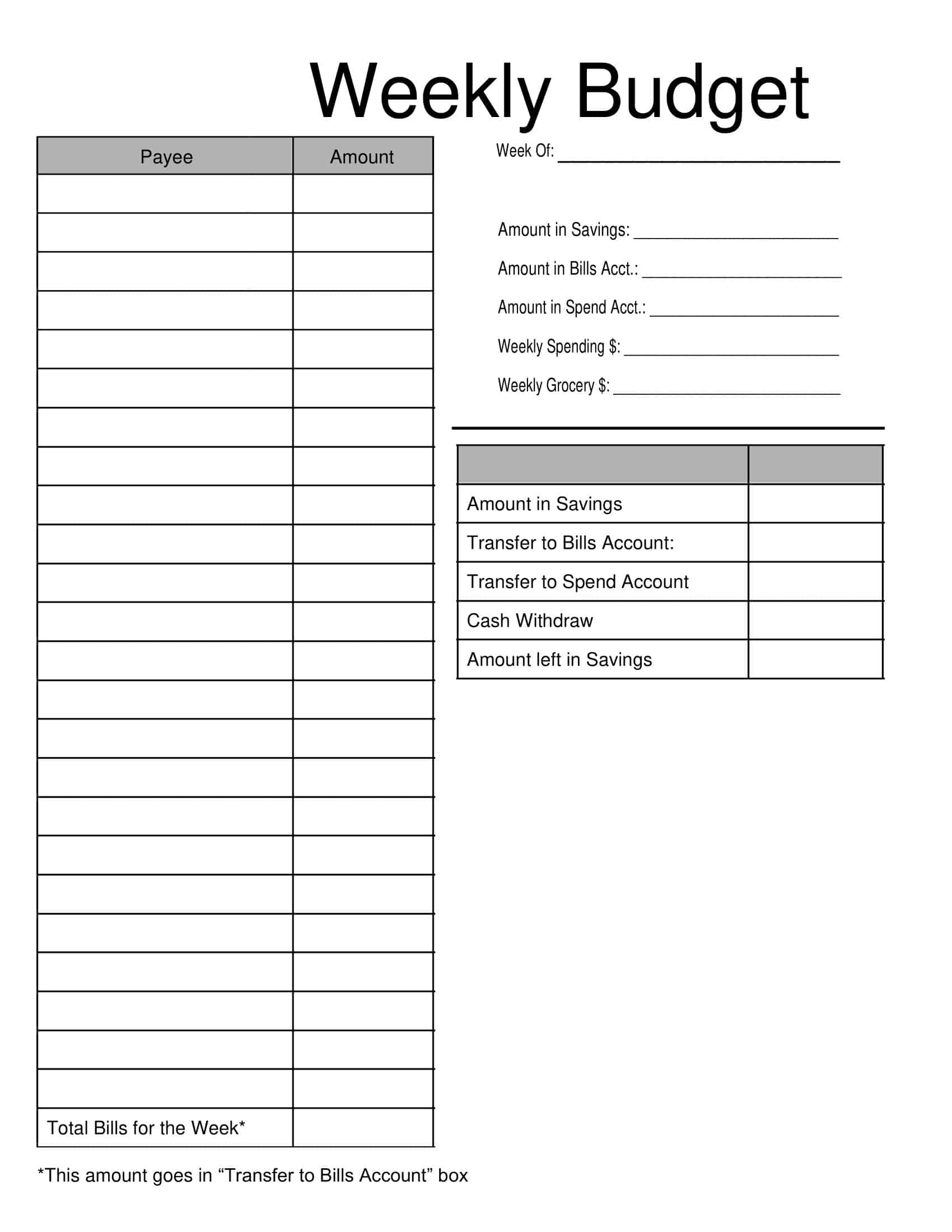 Blank Weekly Budget Templates