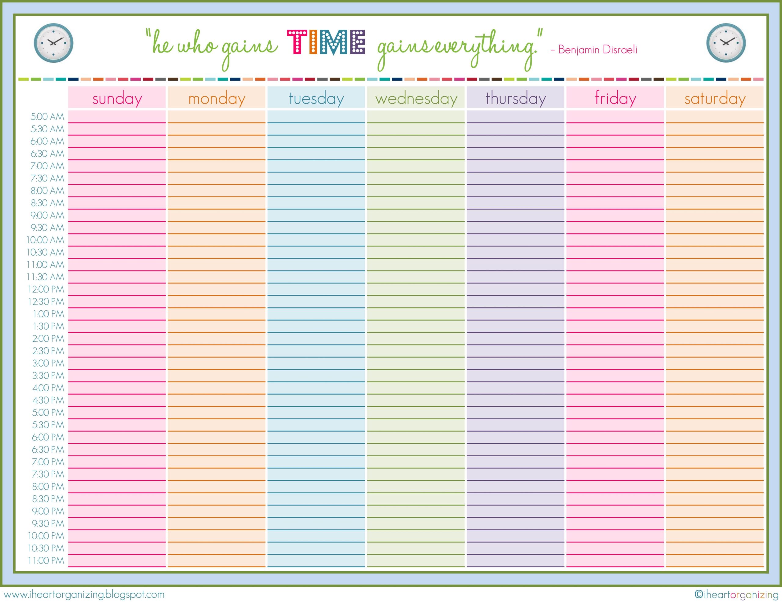 Free Printable Weekly Schedule Template Cute Hourly Planner Printable