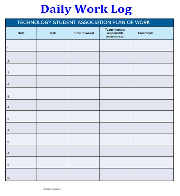 Free Printable Work Log Template