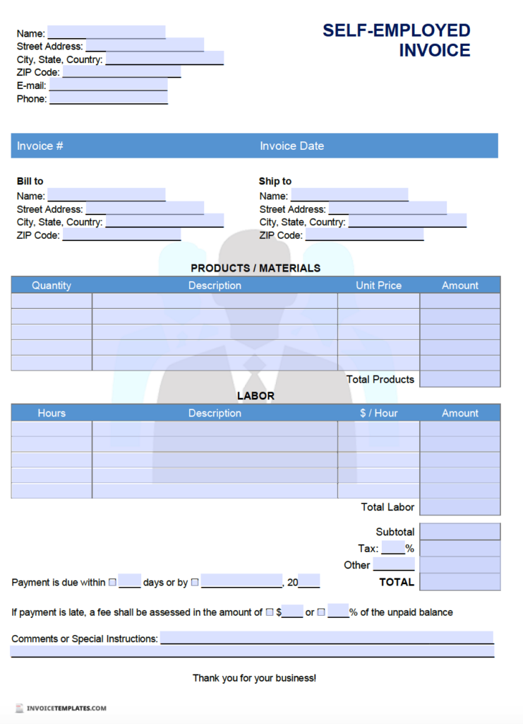 Blank Self Employed Printable Invoice Templates