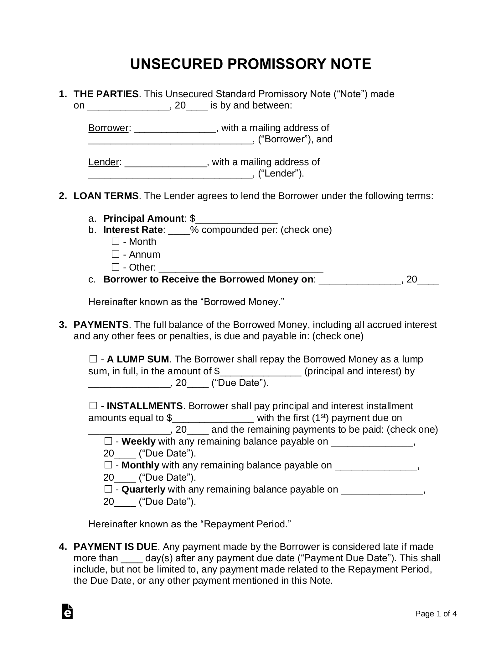 Blank Promissory Note Templates Pdf