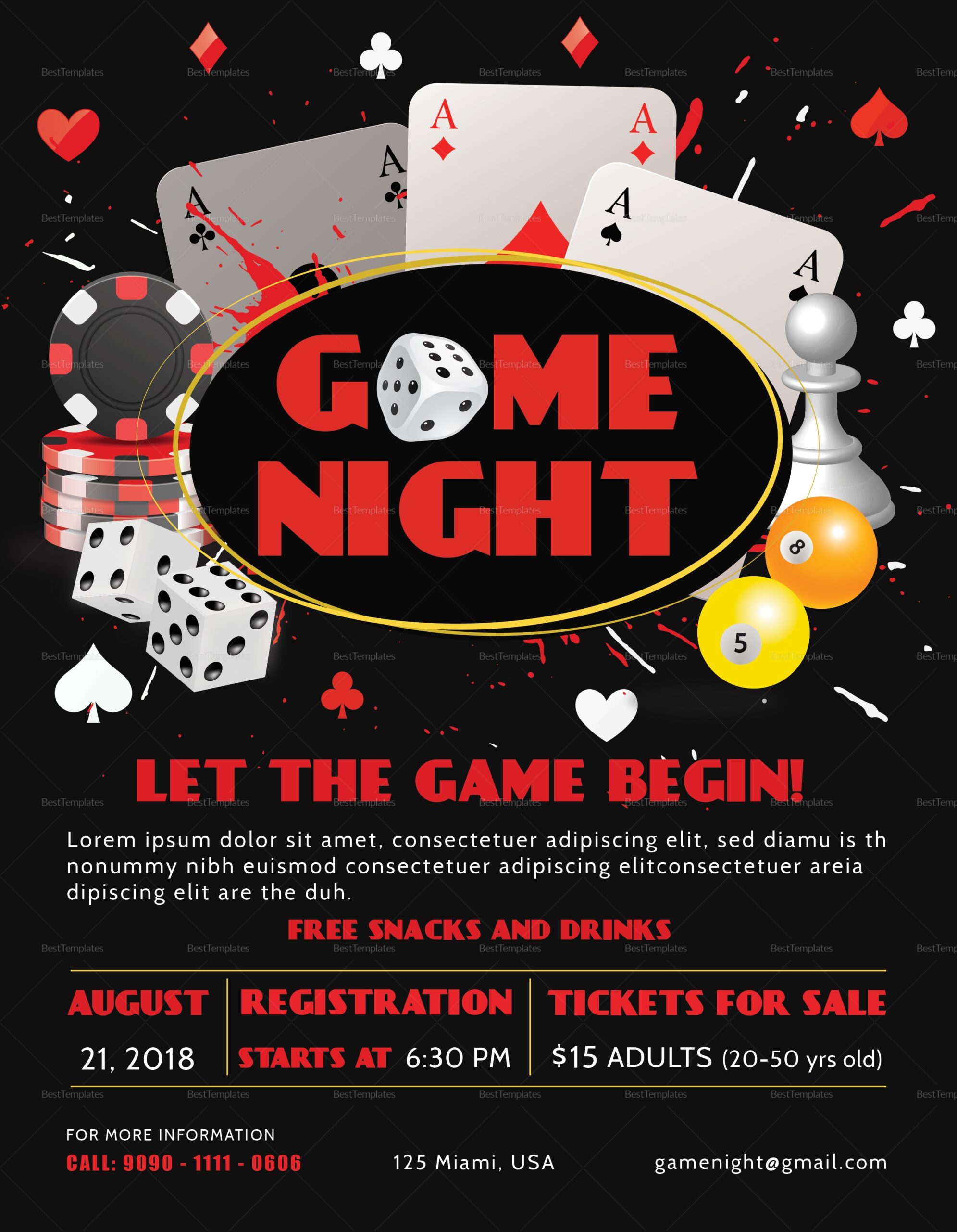 Game Night Flyer Design Template In PSD Word Publisher Illustrator