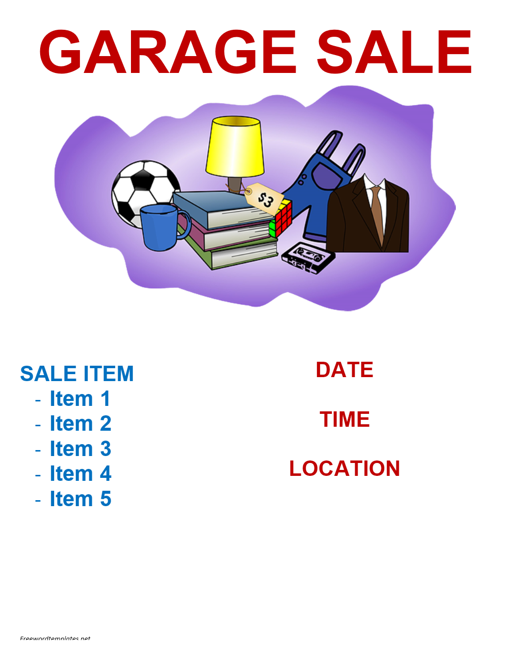 Blank Garage Sale Templates