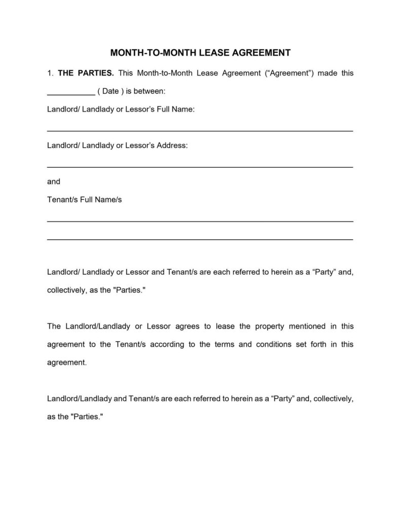 Georgia Month To Month Lease Agreement Template