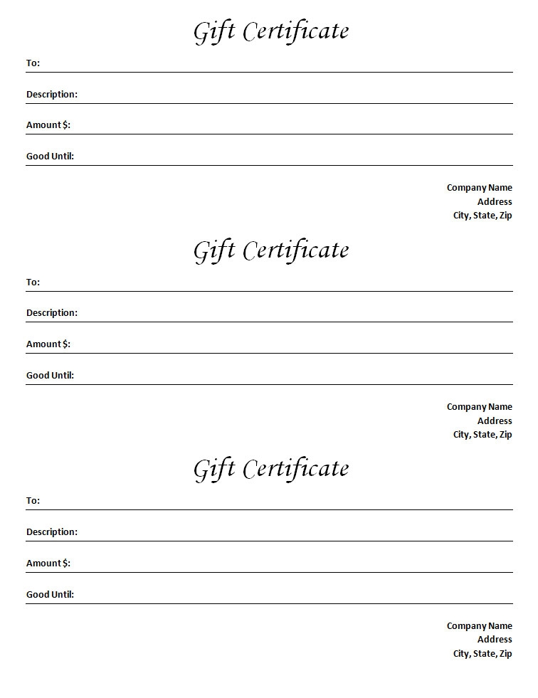Gift Certificate Template Blank Microsoft Word Document