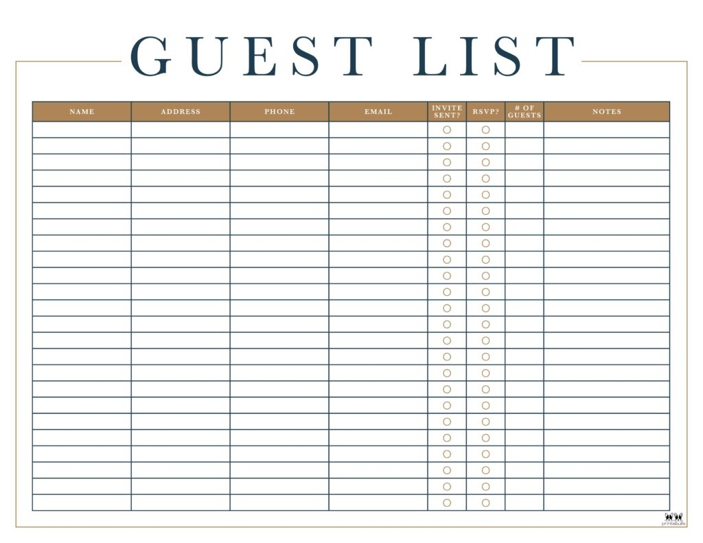 Guest List Templates 12 FREE Printables Printabulls Worksheets