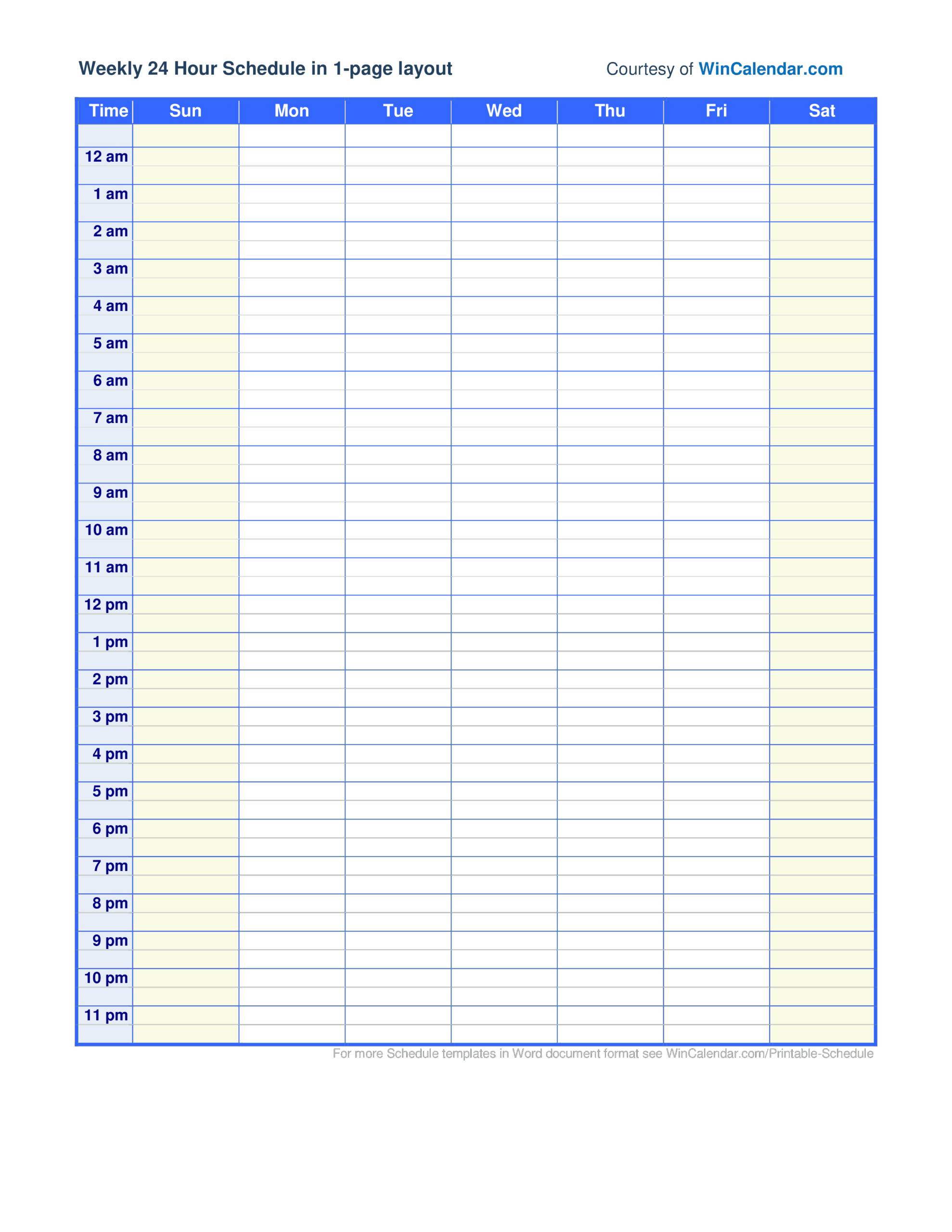 Hourly Schedule Template Free