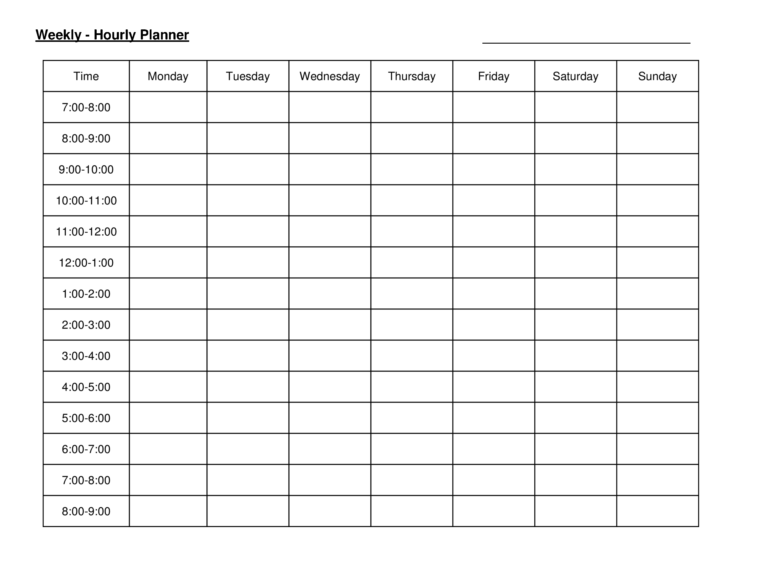 Hourly Week Planner Printable Printable Word Searches