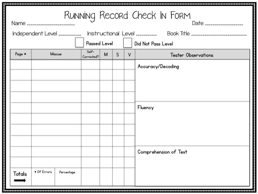 Informal Running Record Form Part Of HUGE Guided Reading Bundle
