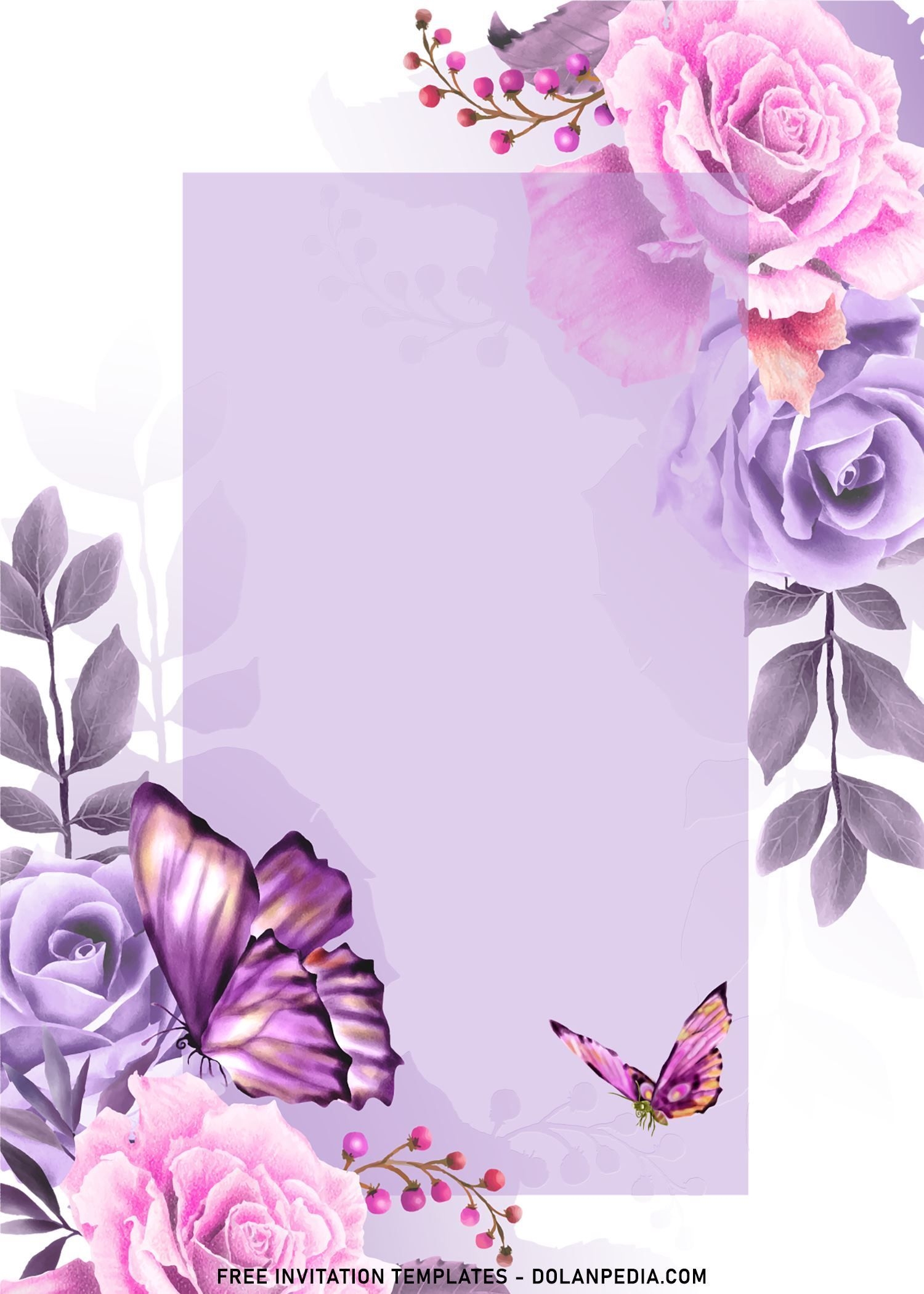 Invitation Card Template Butterfly Invitations Floral Birthday