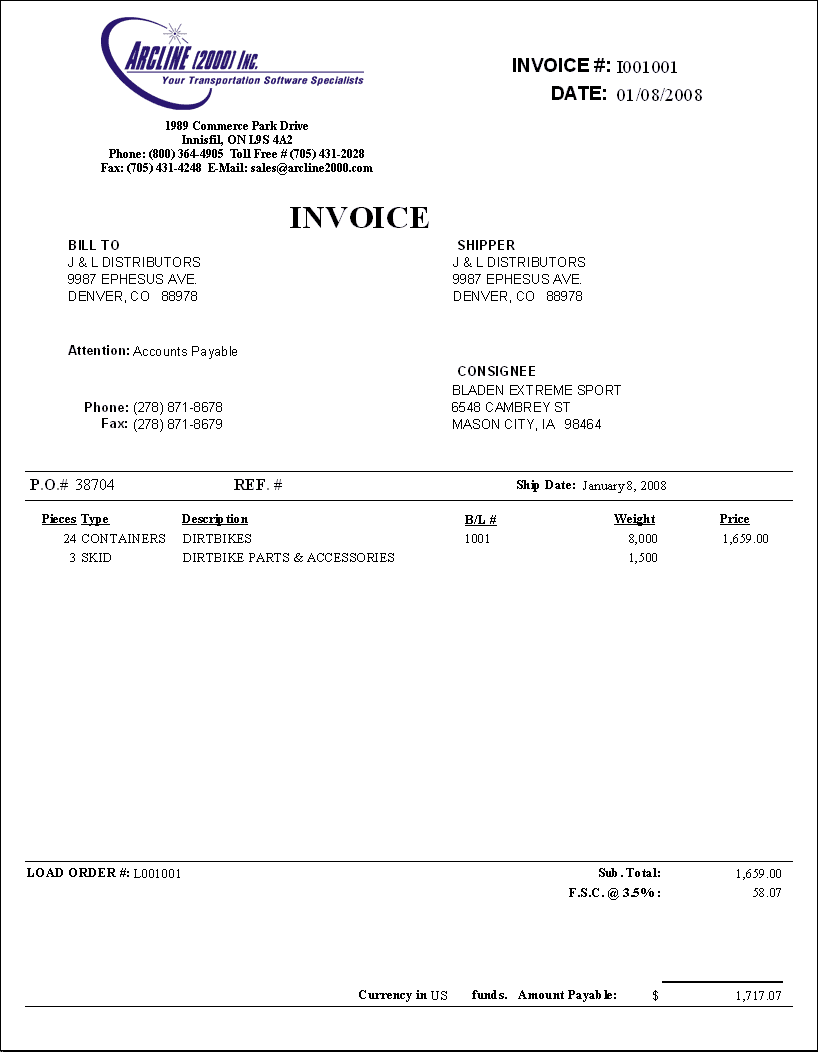 Invoice Template For Trucking Company