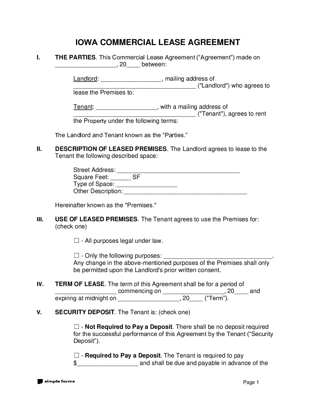 Iowa Commercial Lease Agreement A Guide For Landlords Simple Forms PDF