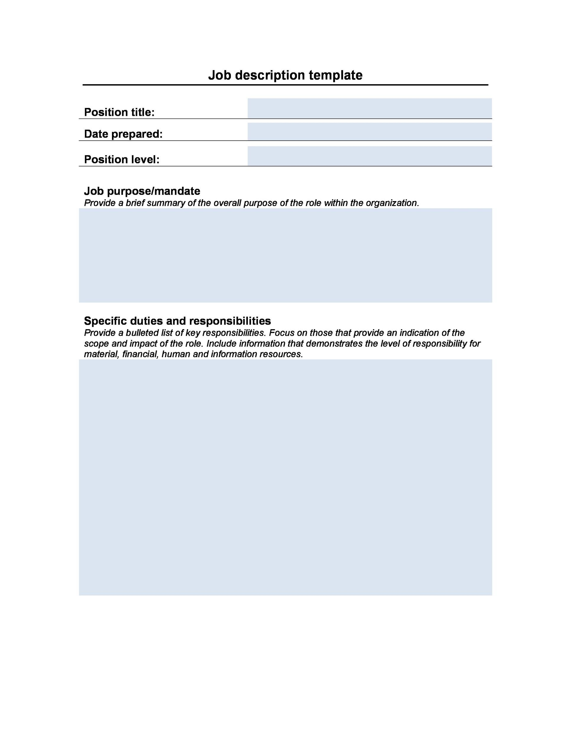 Job Description Template Excel