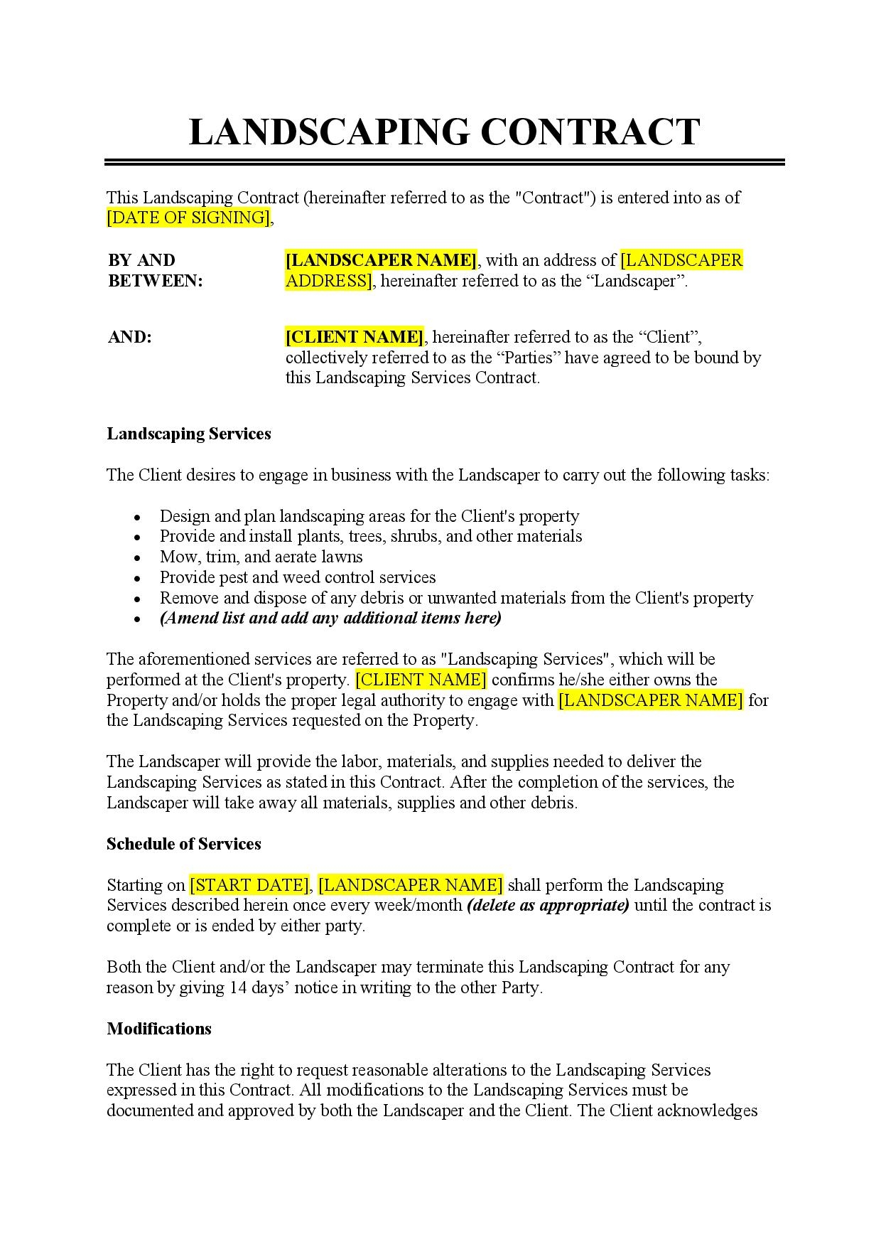 Landscaping Contract Template Free Download Easy Legal Docs