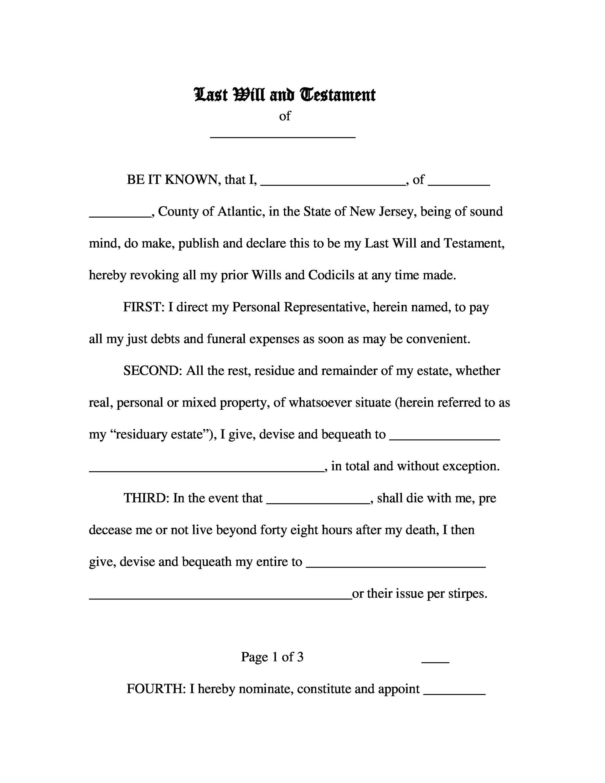 Last Will Template Microsoft Word