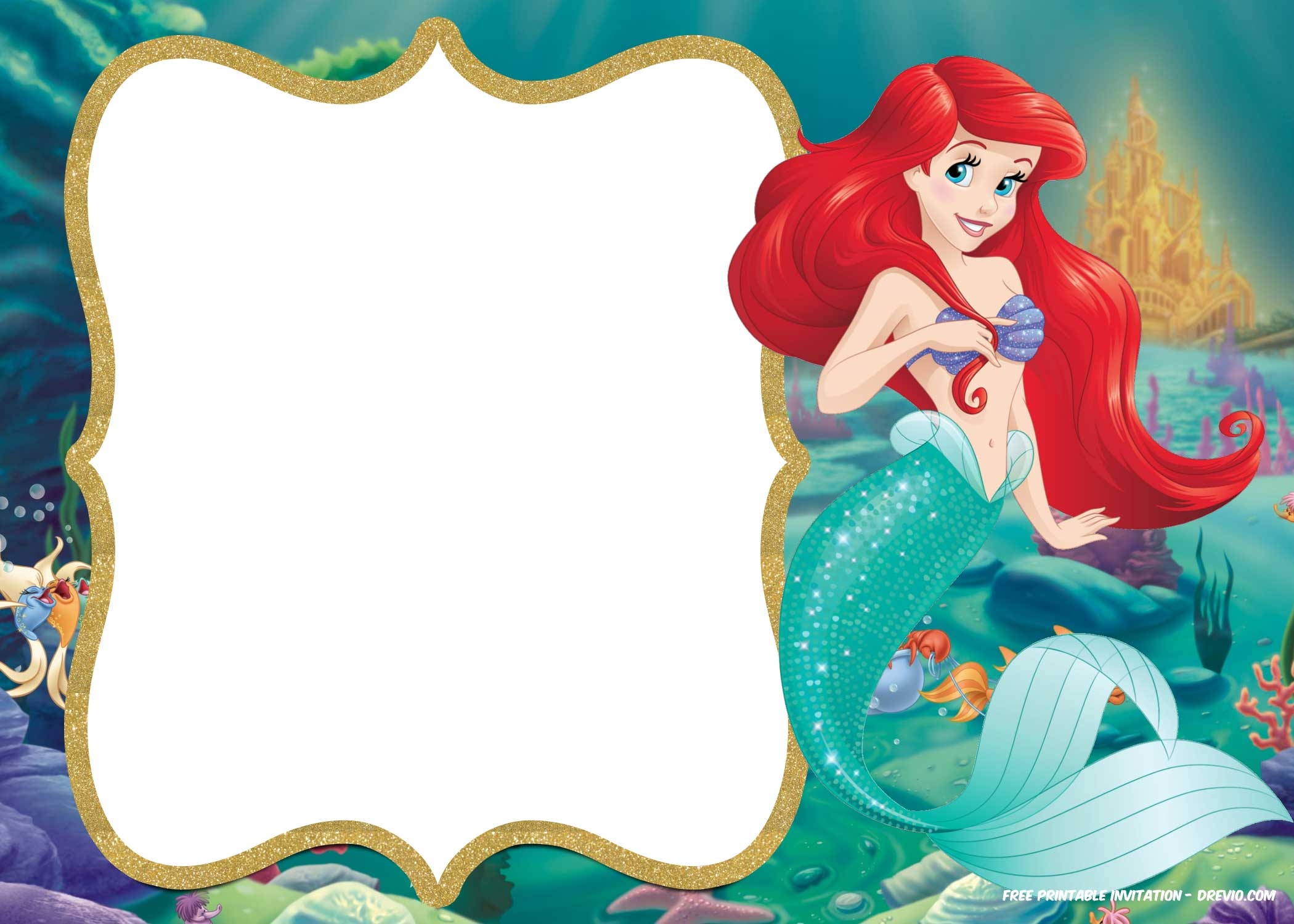 Little Mermaid Royal Invitation Templates FREE PRINTABLE Birthday