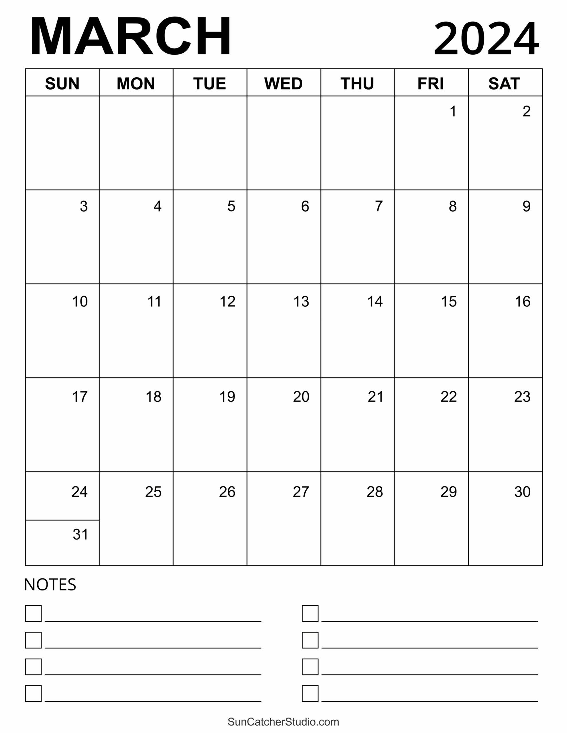 March 2024 Calendar Free Printable DIY Projects Patterns