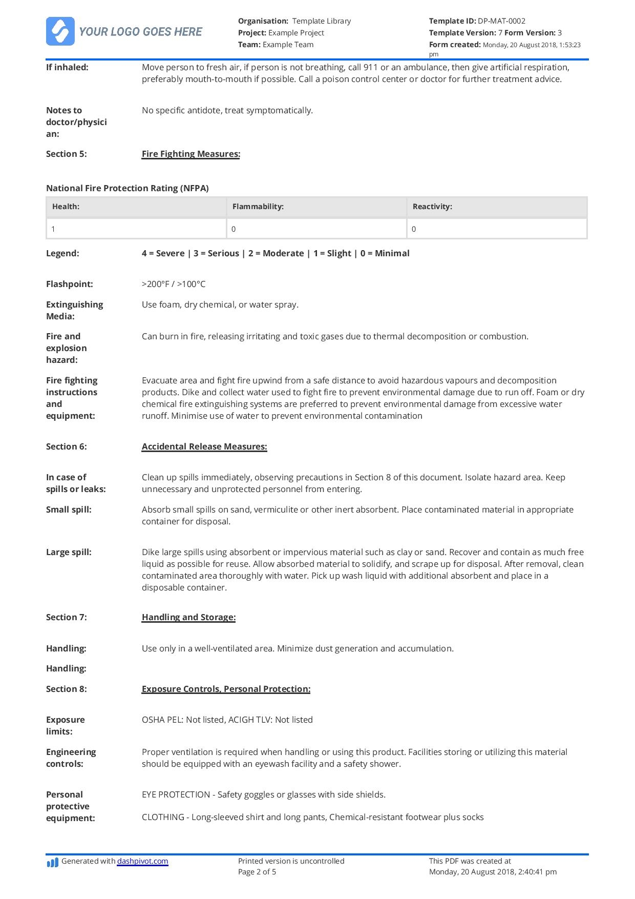 Blank Safety Data Sheet Templates