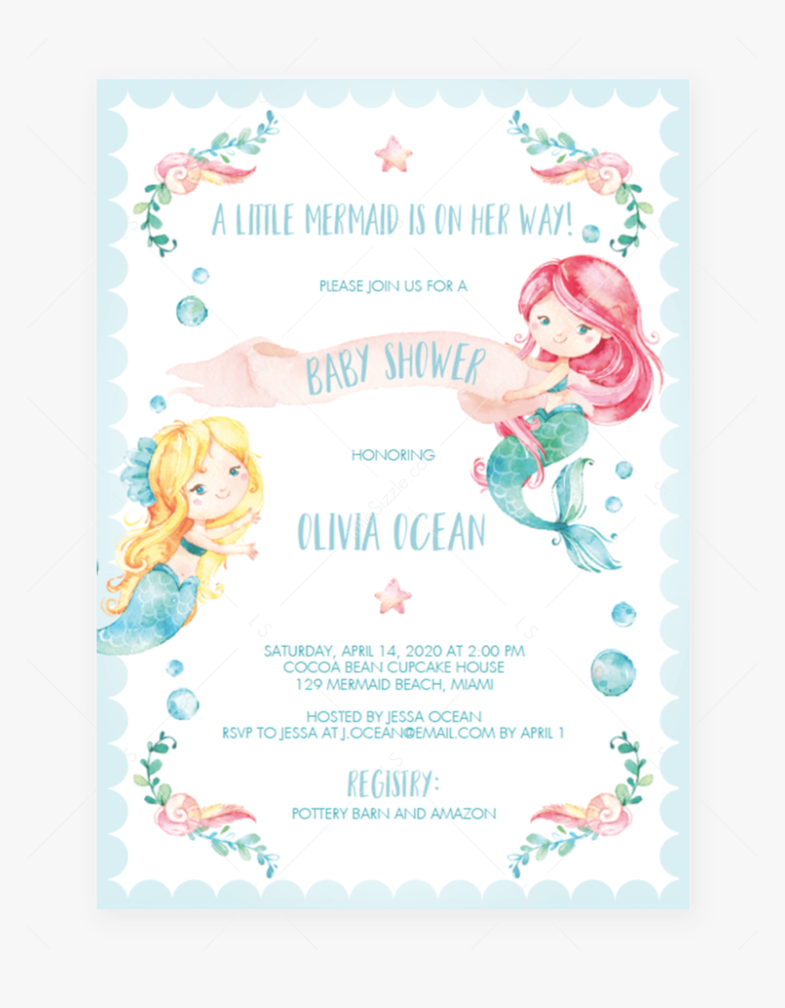 Mermaid Under The Sea Baby Shower Invitation Template Baby Shower
