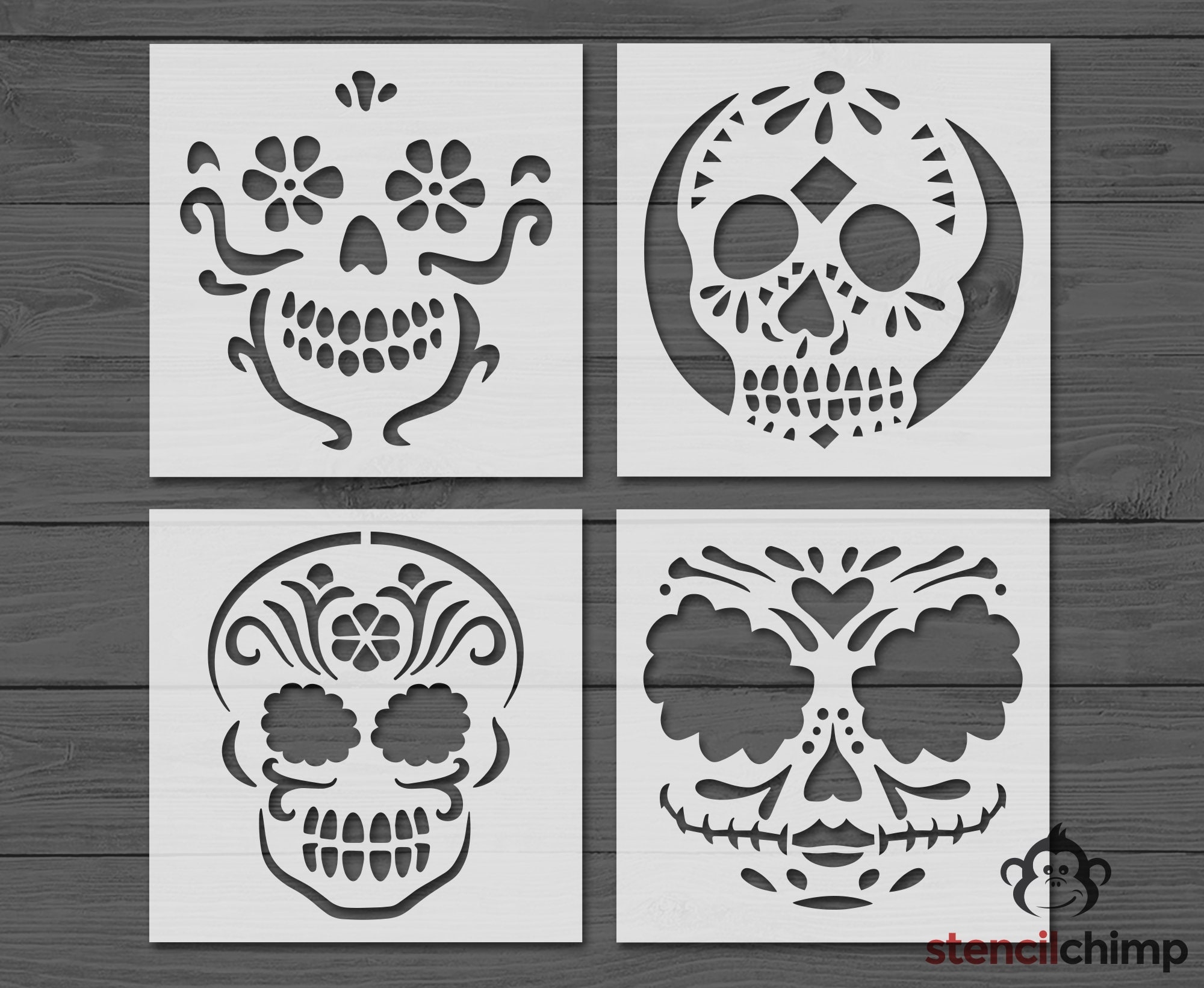 Mexican Sugar Skull Stencil Bundle For Day Of The Dead Halloween