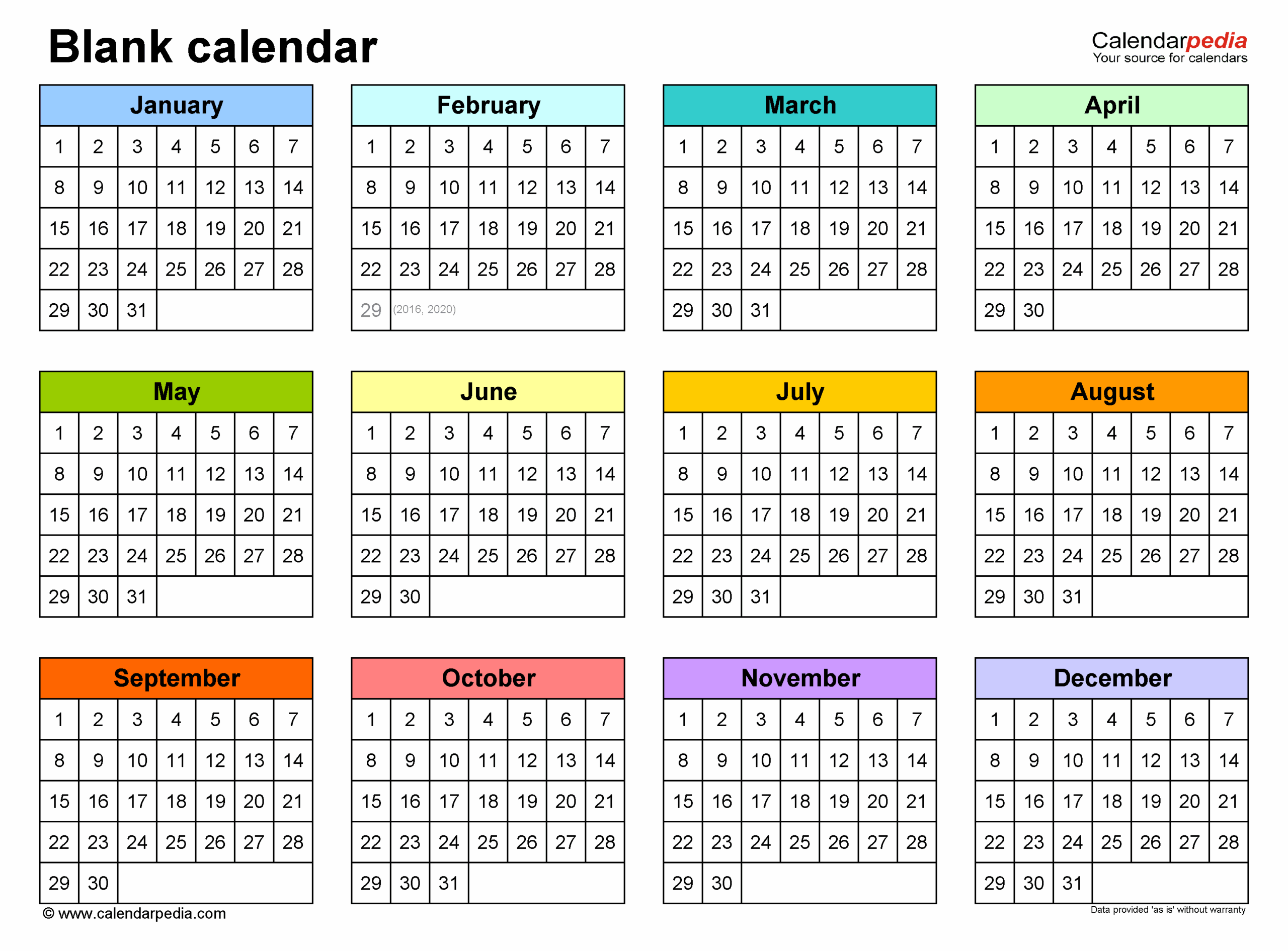 Blank Calendar Word Templates