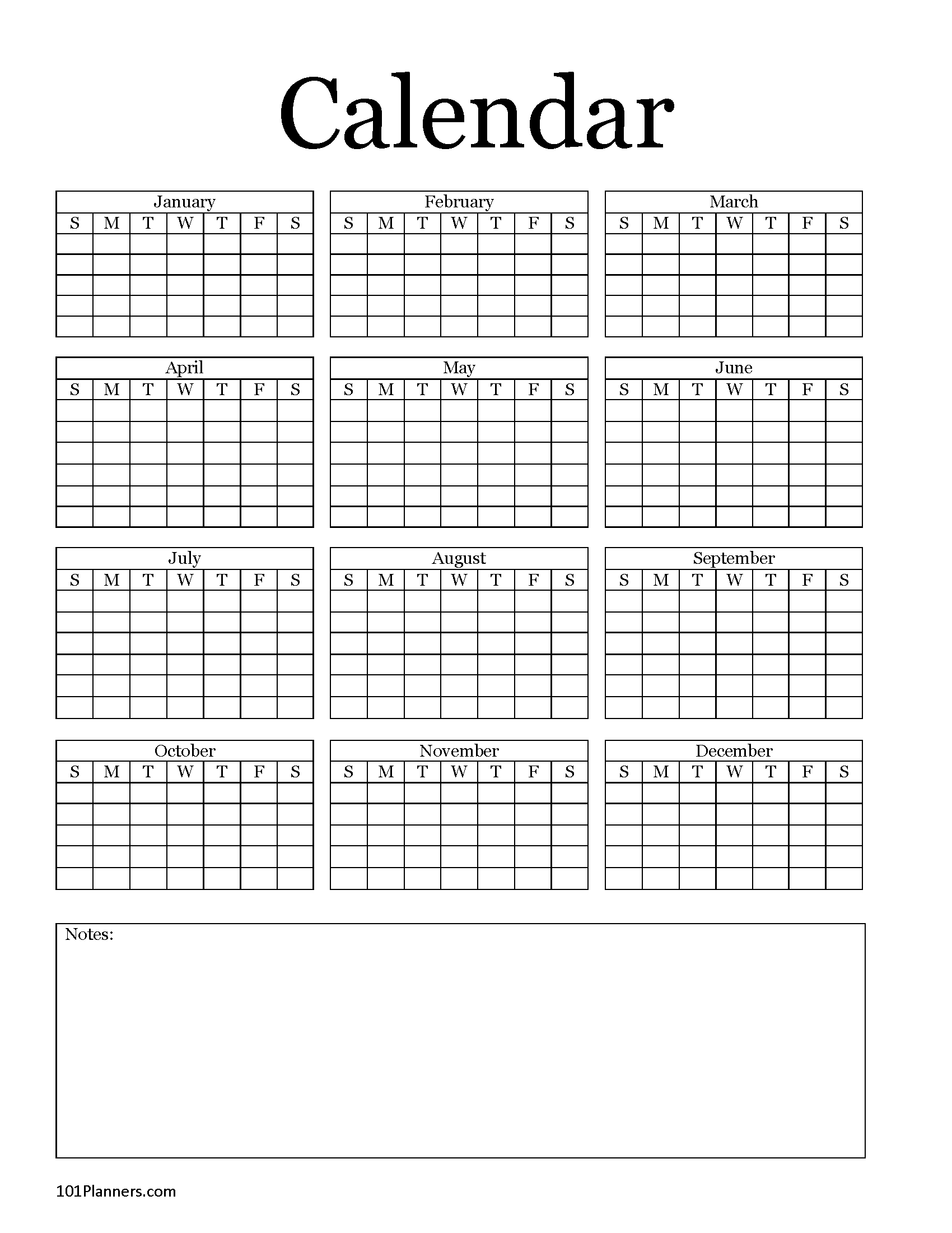 Blank Yearly Calendar Templates
