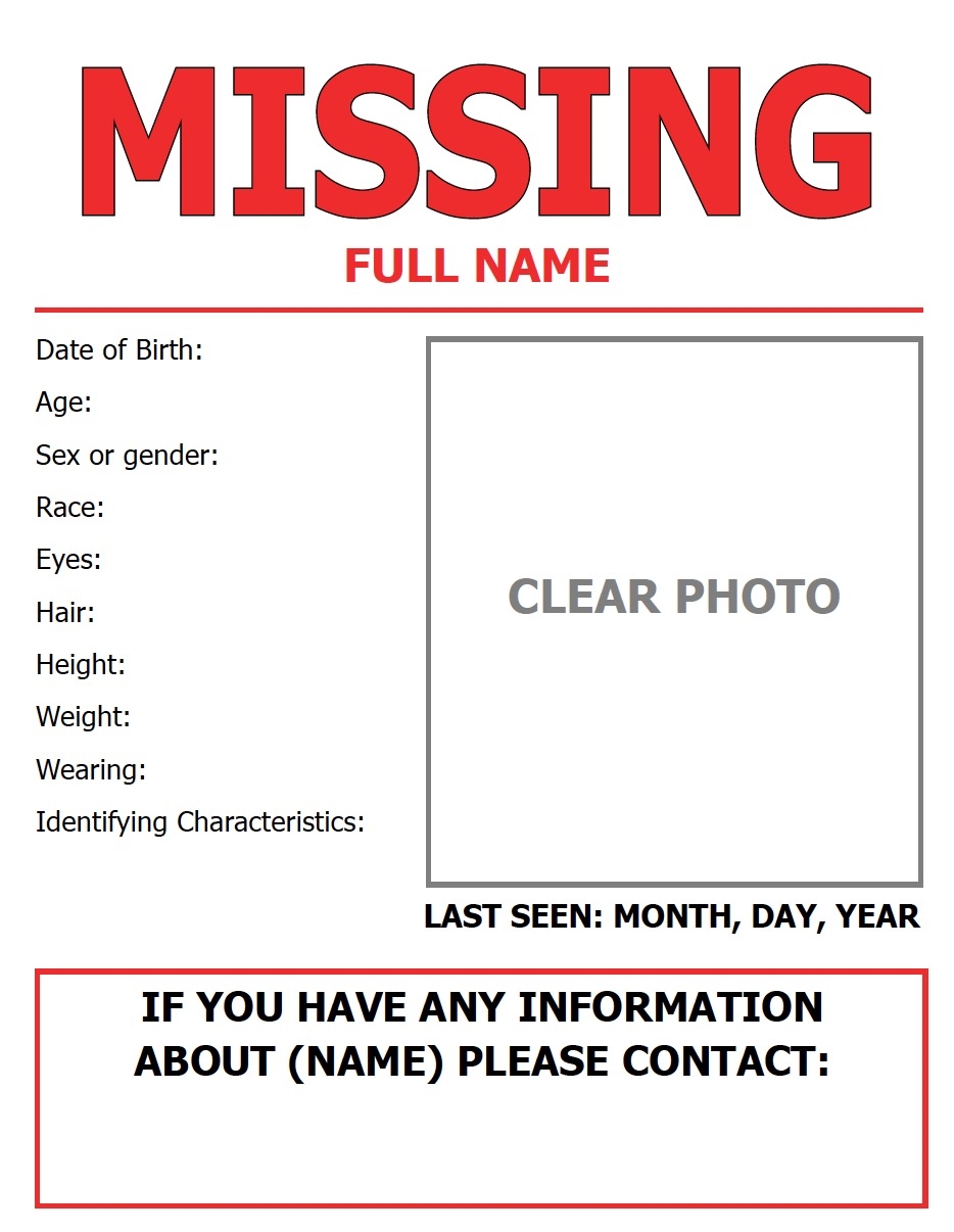 Blank Missing Person Templates