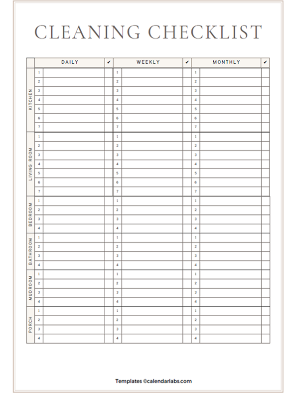 Monthly Cleaning Calendar Template Nara Hermina