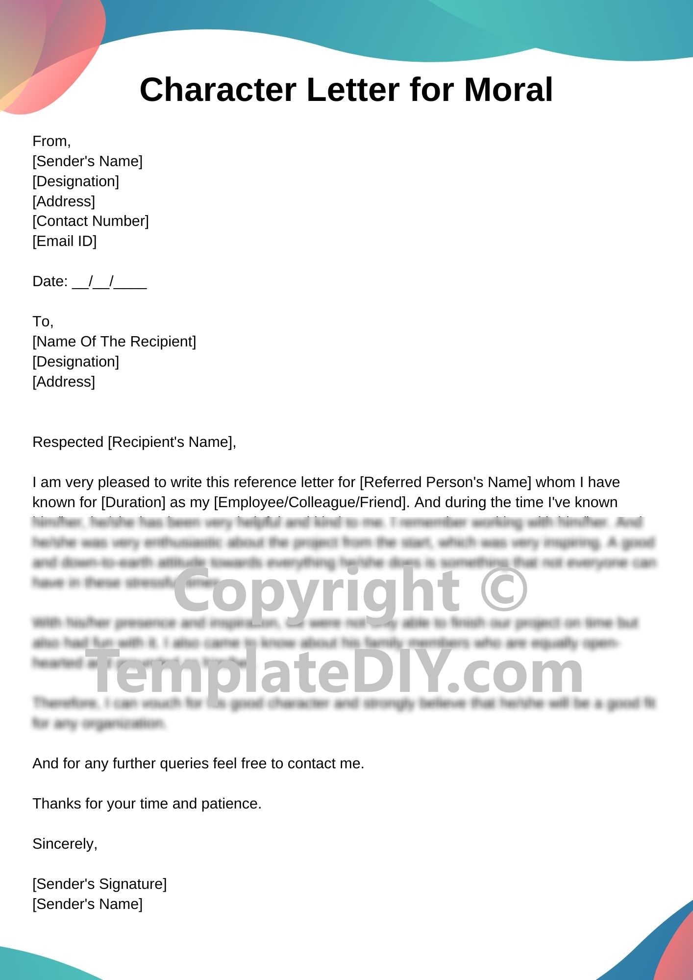 Moral Character Letter Sample Template In Pdf Word Character