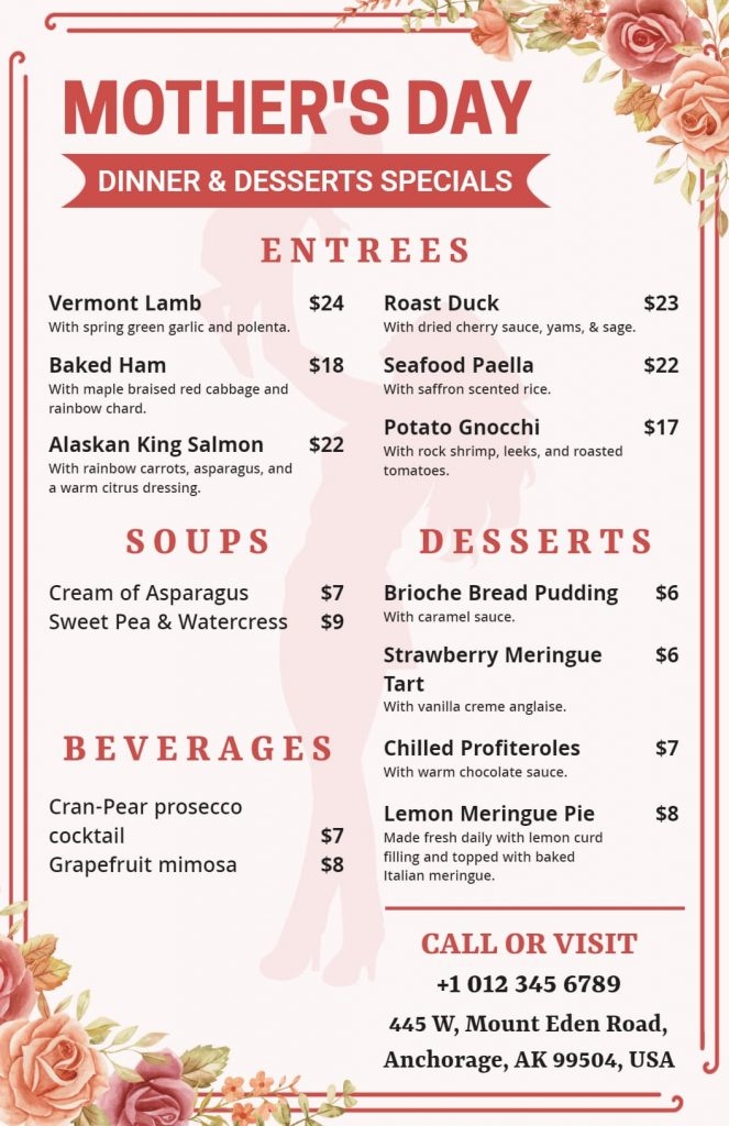 Mother S Day Menu Design Ideas