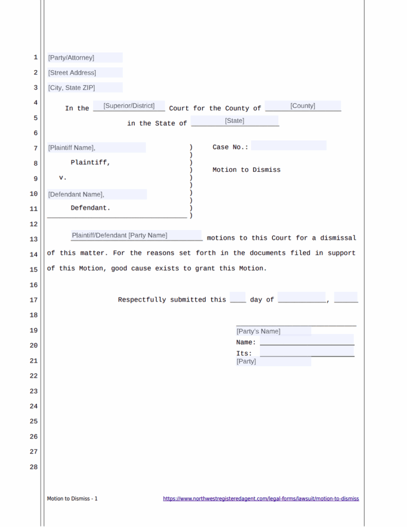 MOTION TO DISMISS Free Template Form