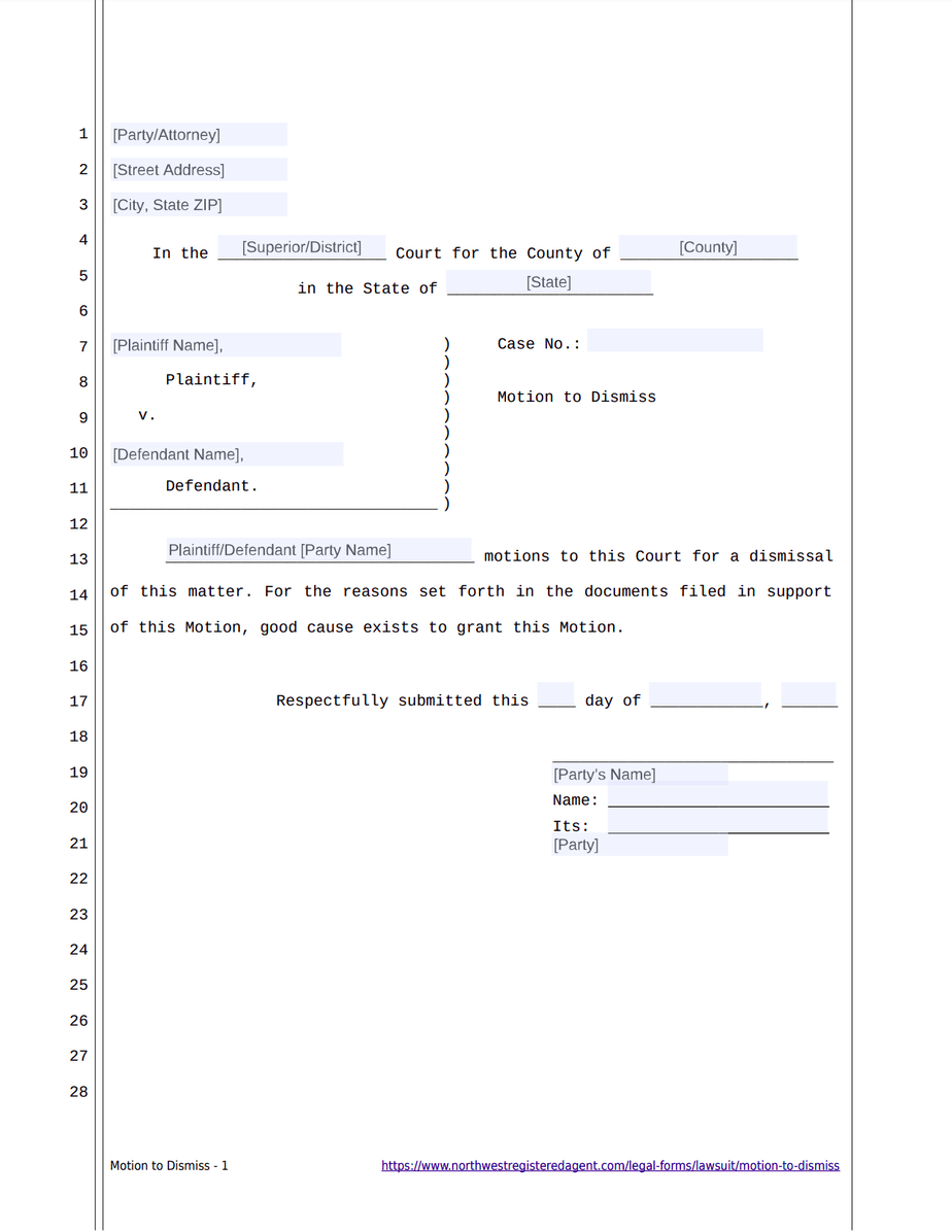 MOTION TO DISMISS Free Template Form
