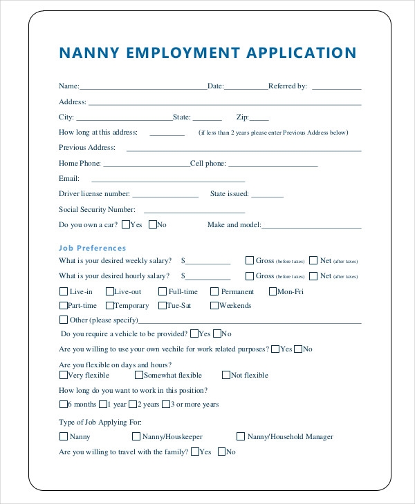 Fill In Blank Printable Nanny Contract Templates