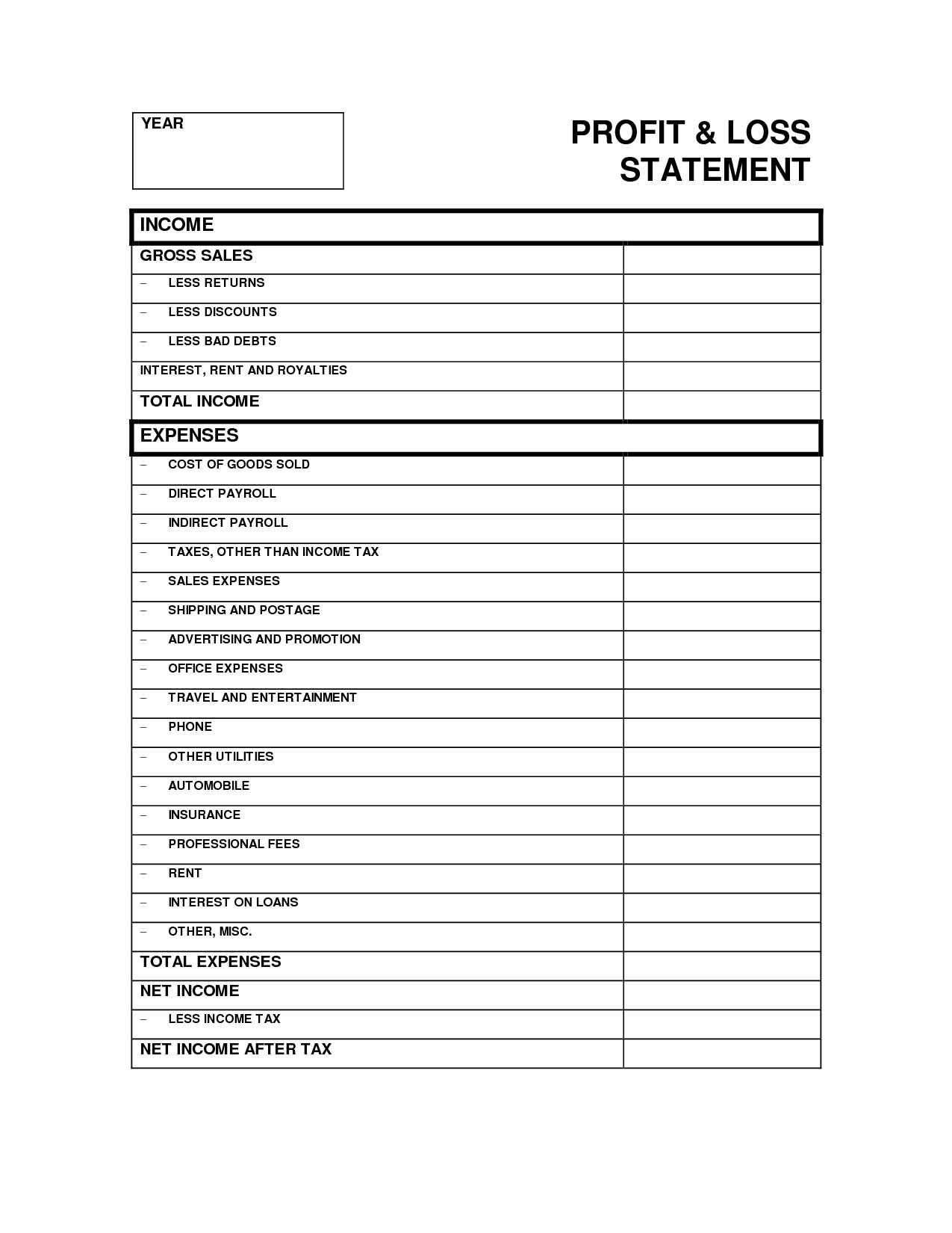 New Profit Loss Statement Template Xls Xlsformat Xlstemplates 