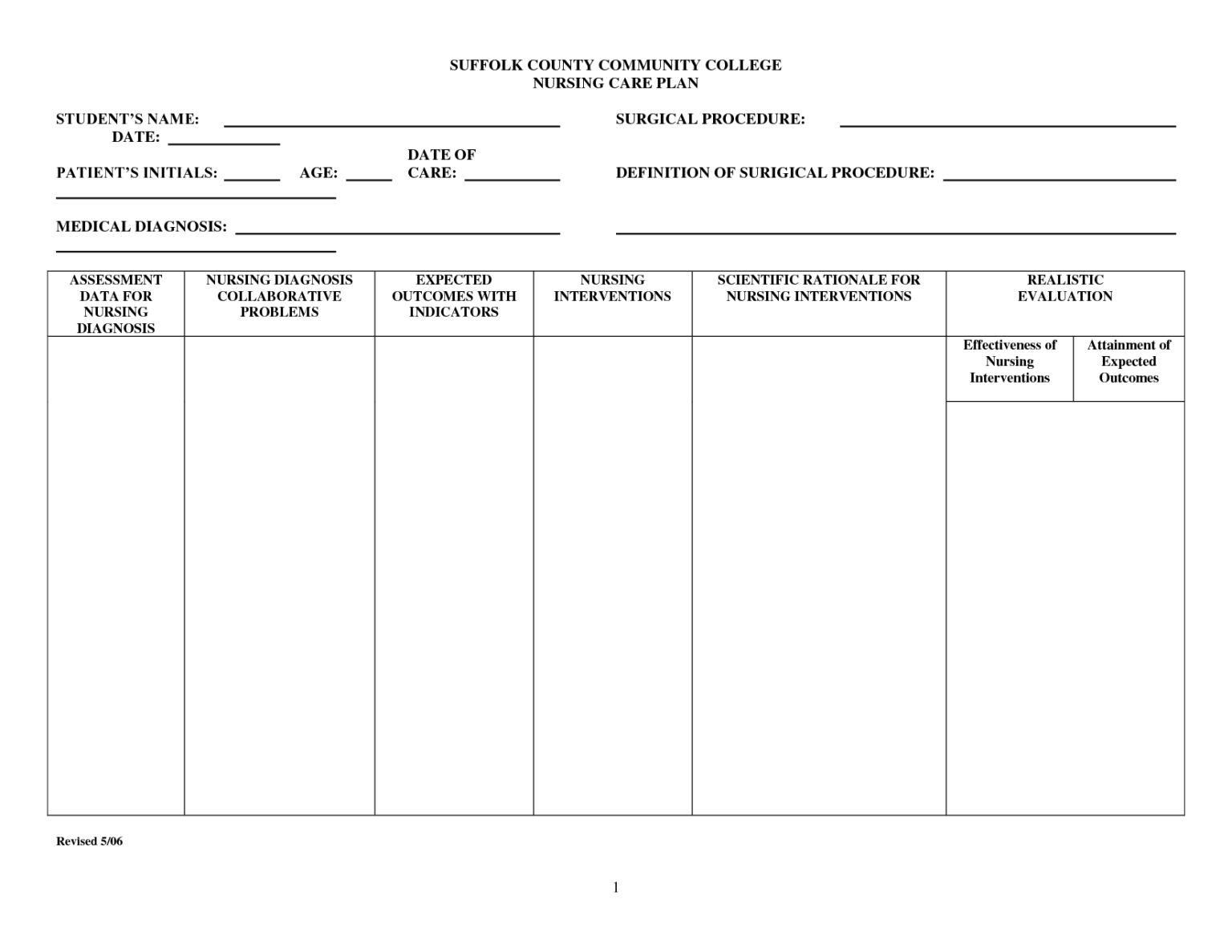 Blank Care Plan Templates For Nursing