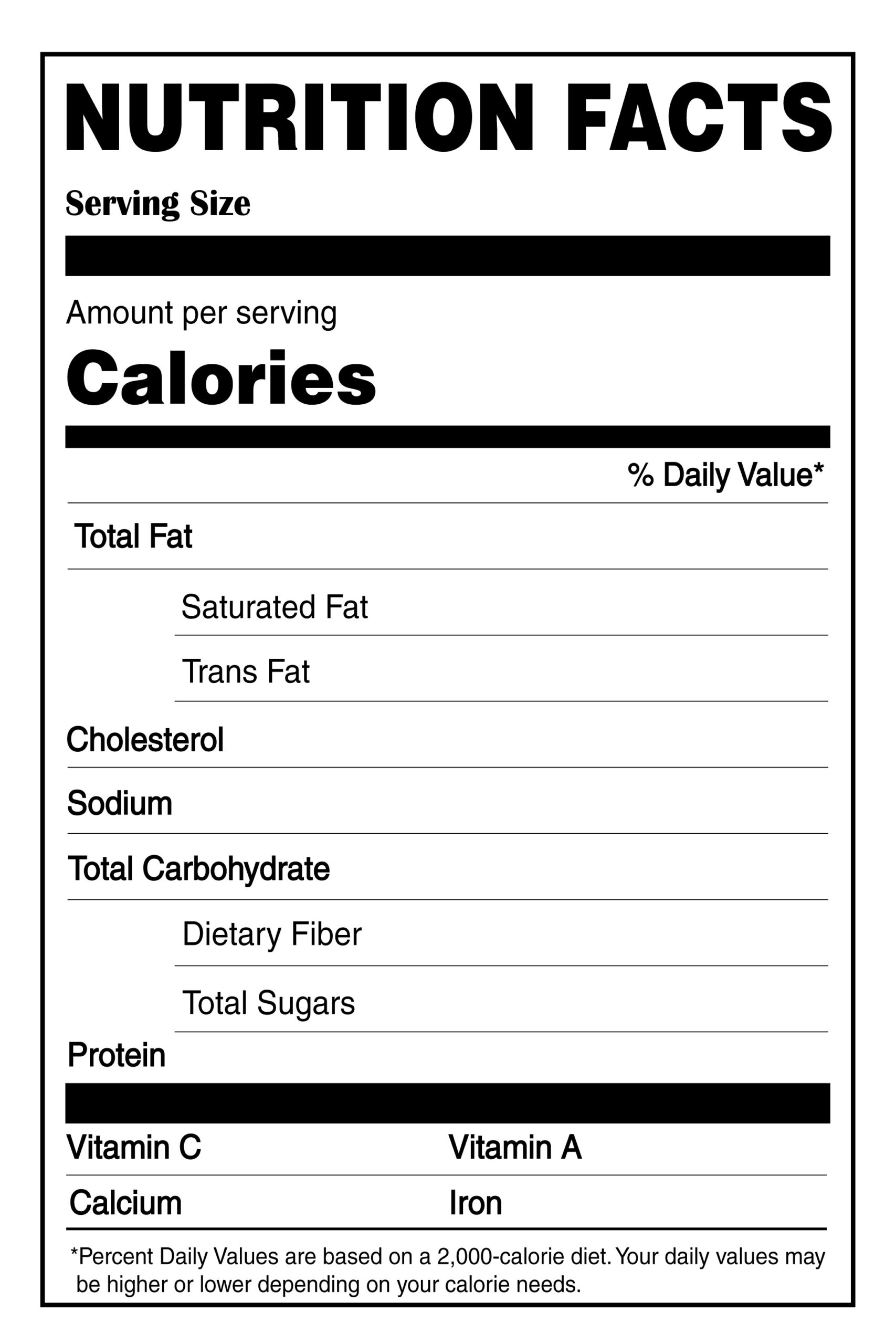 Blank Nutrition Label Templates