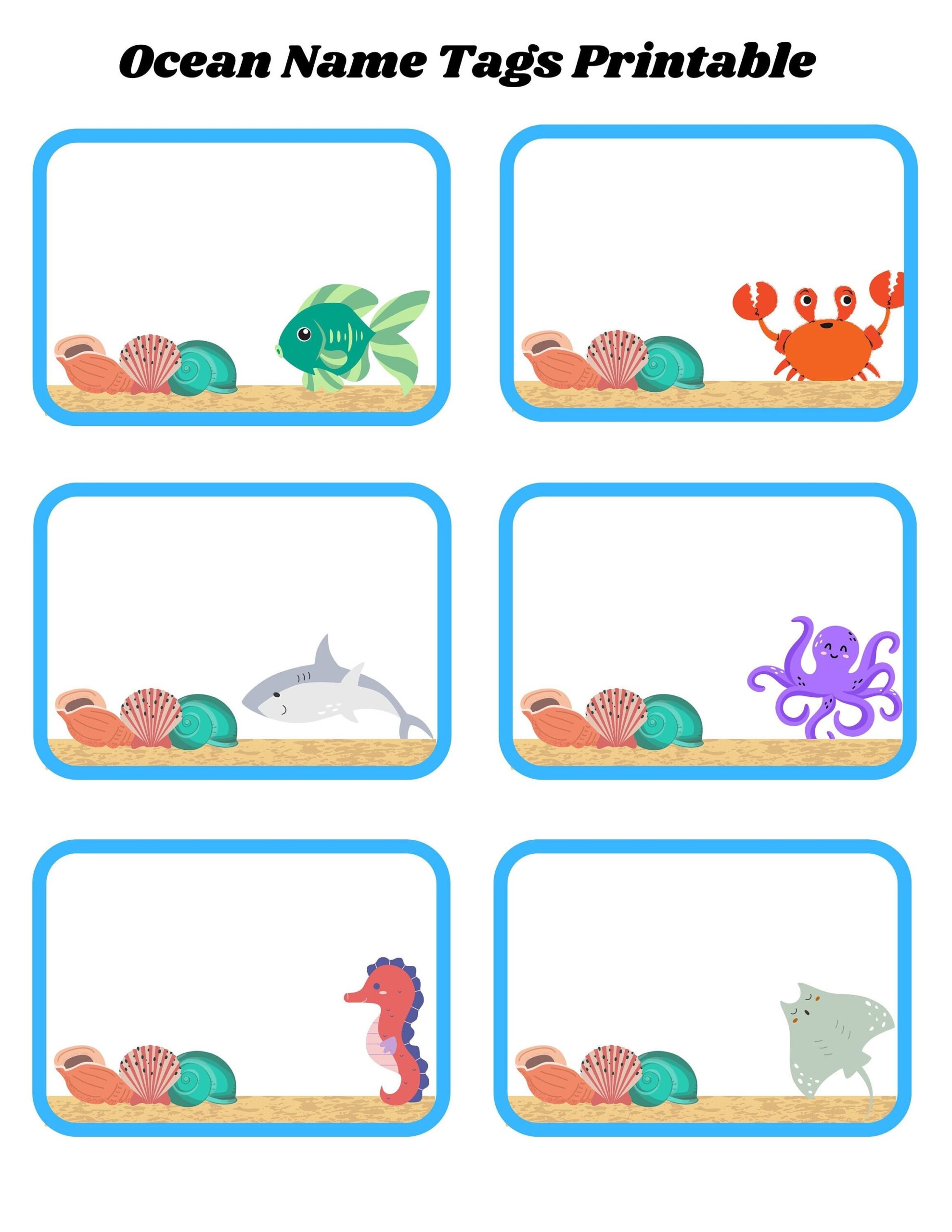 Ocean Childrens Name Tag Instant Download 8x11 Nametag Placemat