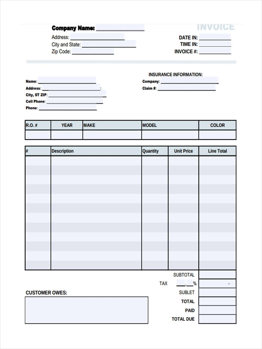 Online Fillin Printable Invoice Forms Printable Forms Free Online