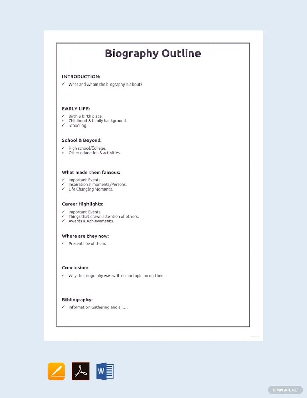 Outline Famous Person Report For