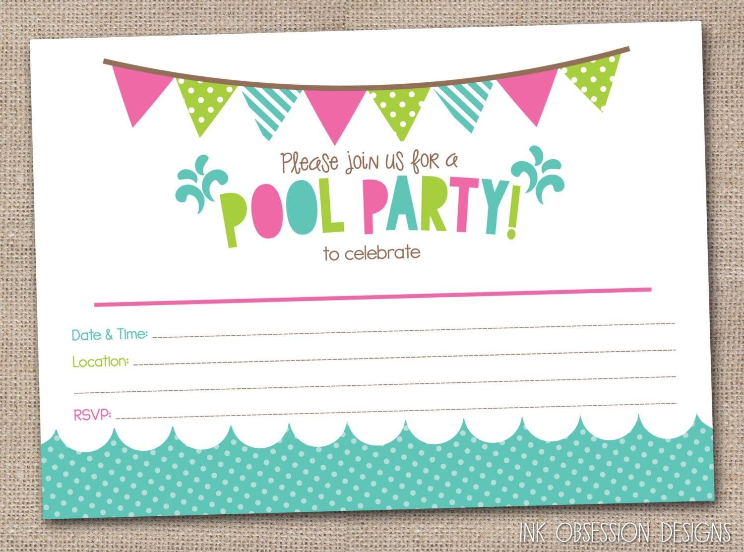 Pool Party Invitations Free Printable
