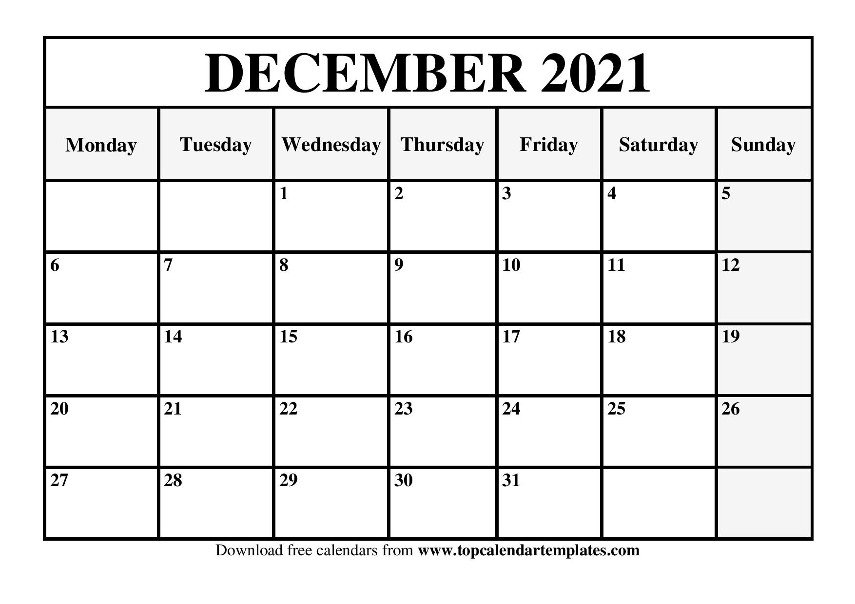 Print December Calendar 2021 Calendar Printables Free Blank