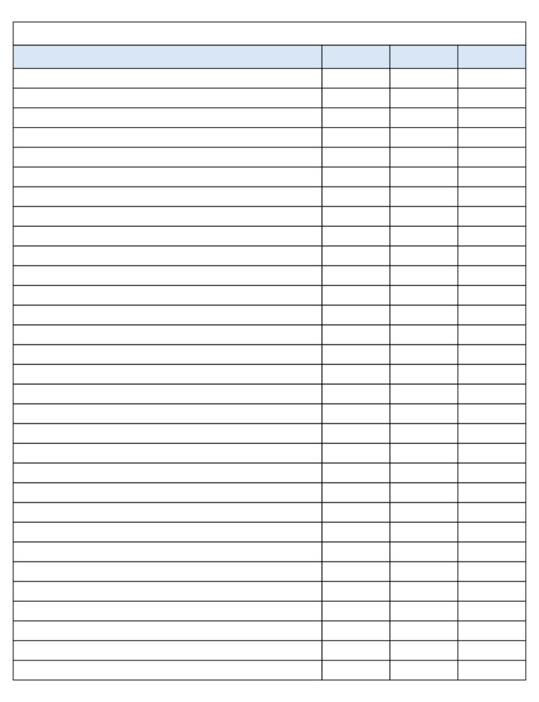 Blank 6 Column Chart Templates
