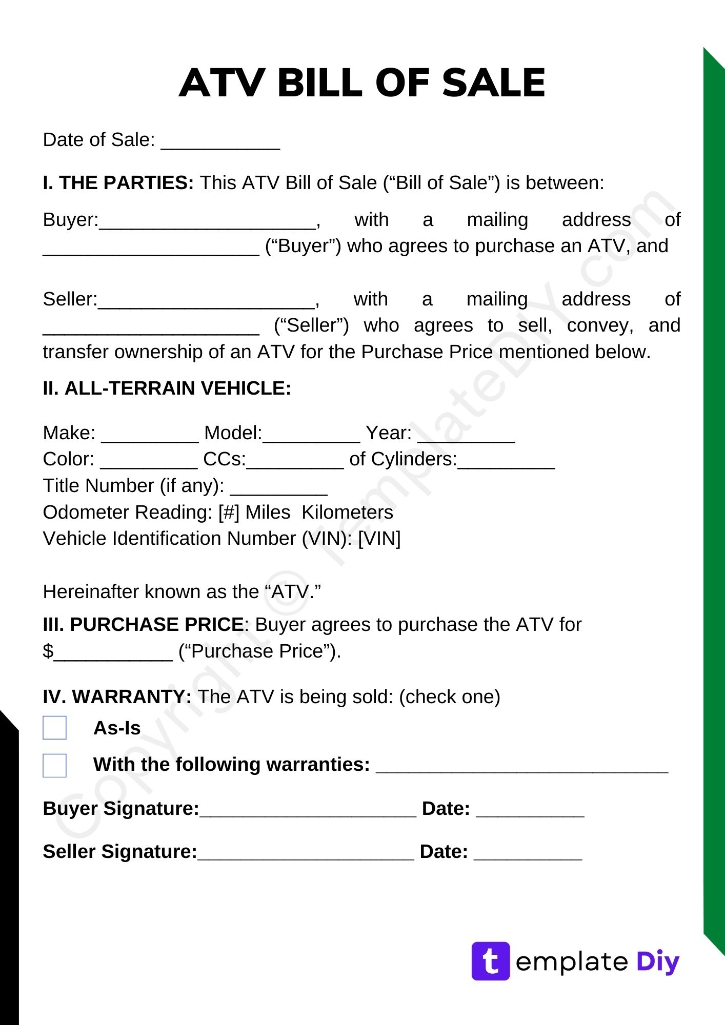 Printable Atv Bill Of Sale Printable Blank World Vrogue Co