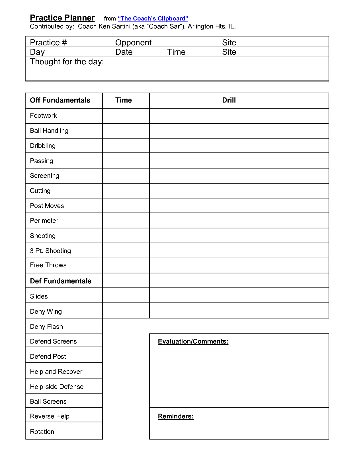 Printable Basketball Practice Plan
