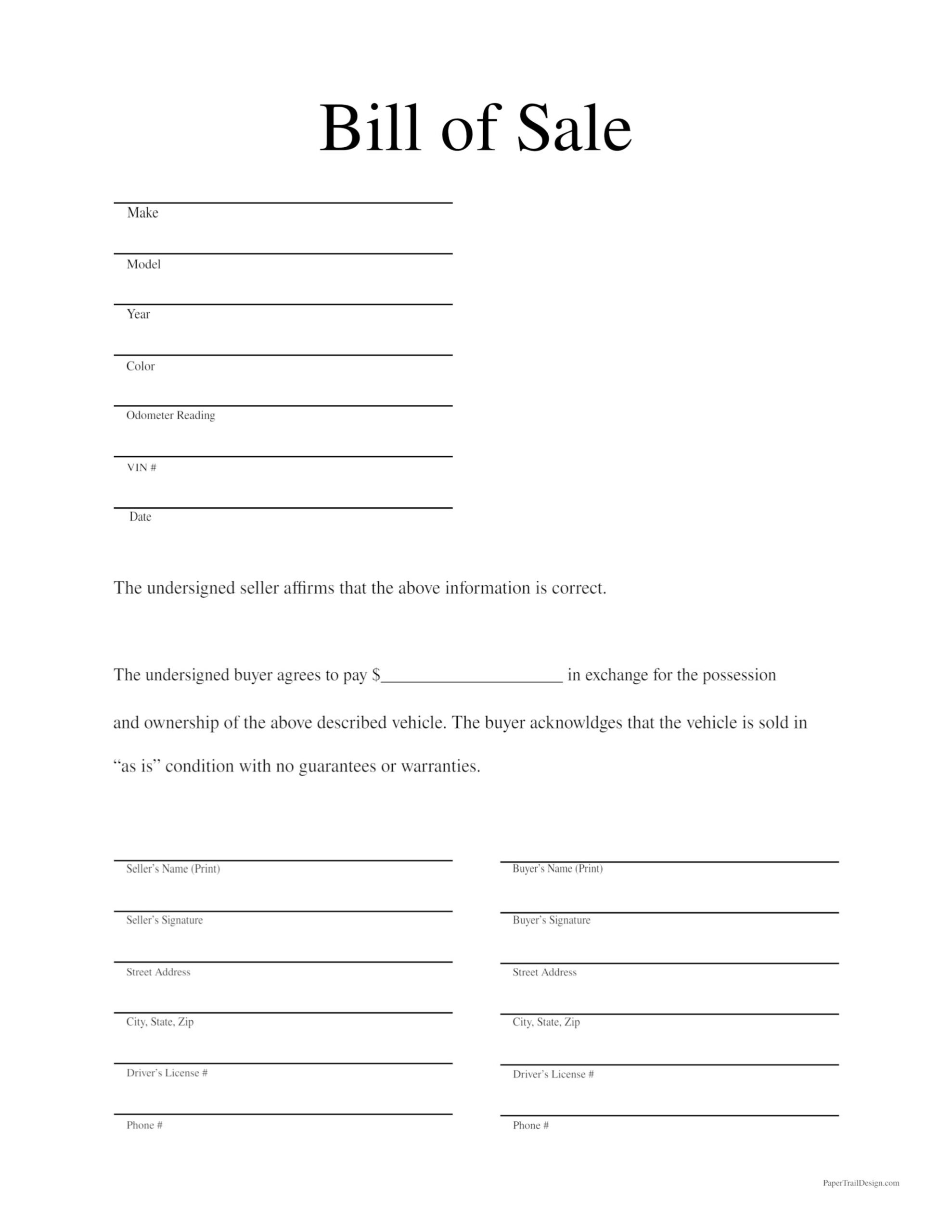 Printable Bill Of Sale Word Template Printable Word Searches