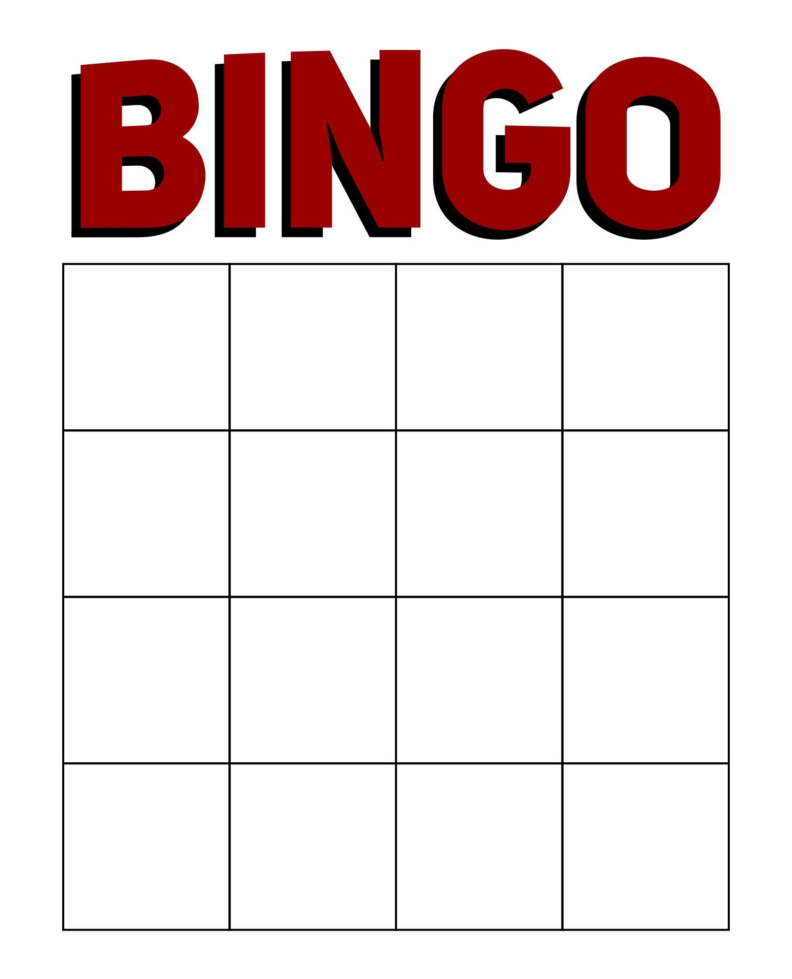 Printable Blank Bingo Cards Template 4 X 4 Bingo Template Bingo